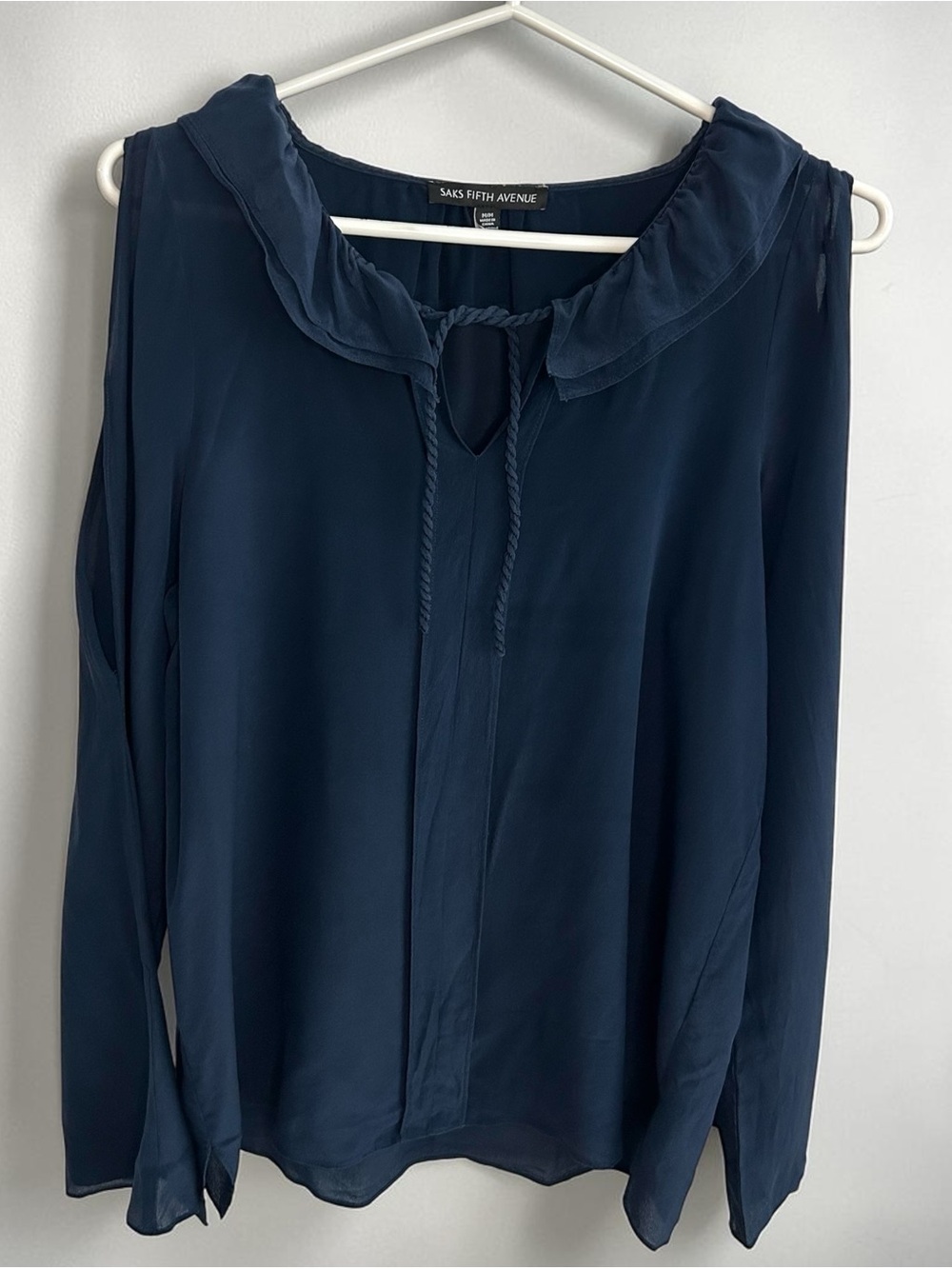 Saks Fifth Avenue Navy Ruffle Tie-Neck Silk Blouse